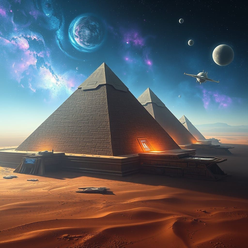 Sci-Fi Pyramids with Futuristic Enhancements