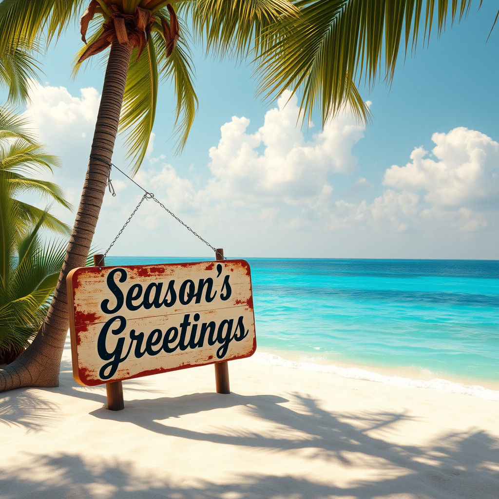 Retro Palm Beach Scene with Vintage Sign