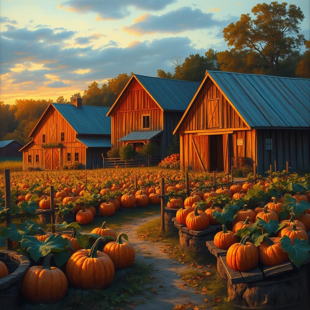 Pumpkin Farms at Dusk: A Rustic Phong Painting