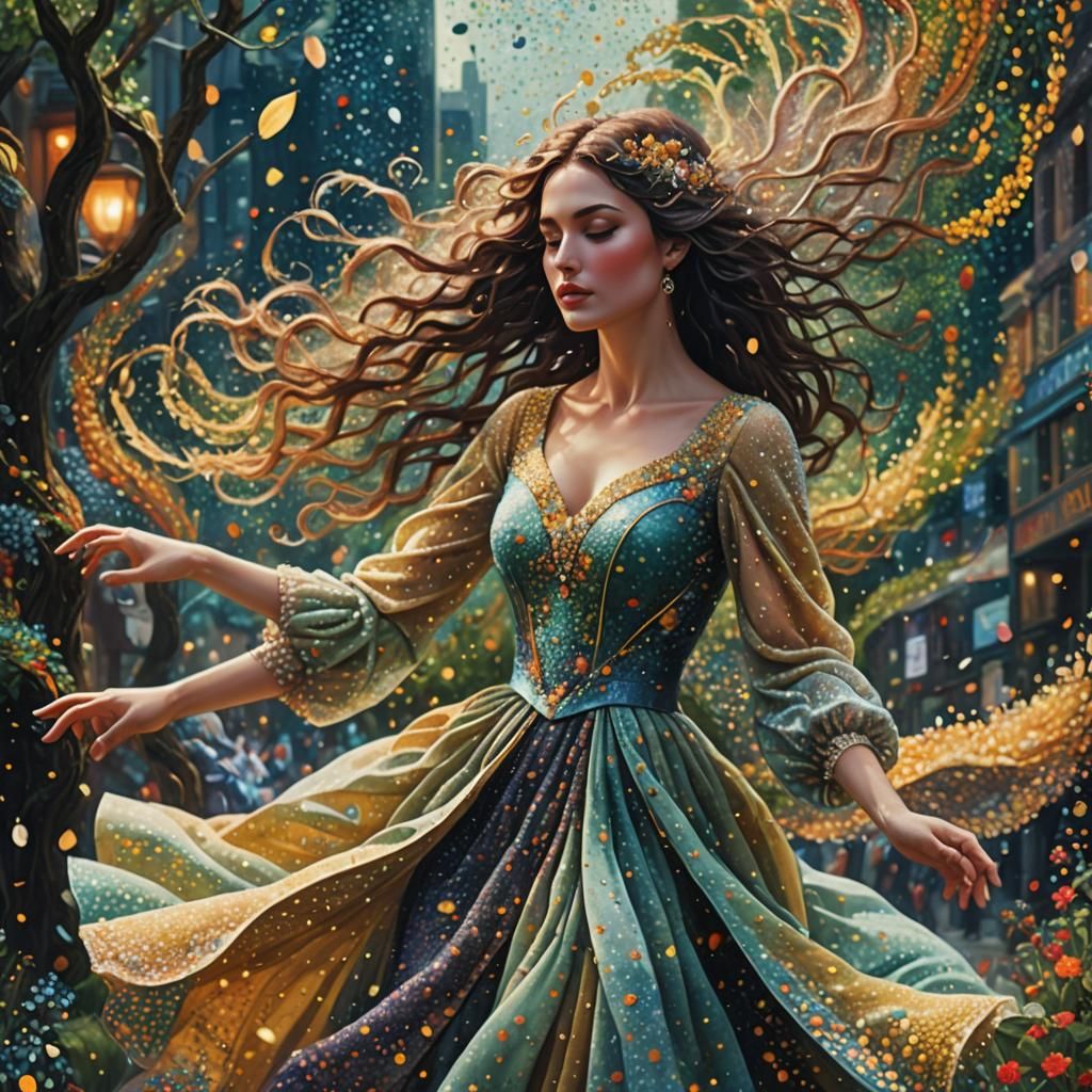 Ethereal Portrait in Pointillist Mosaic Style