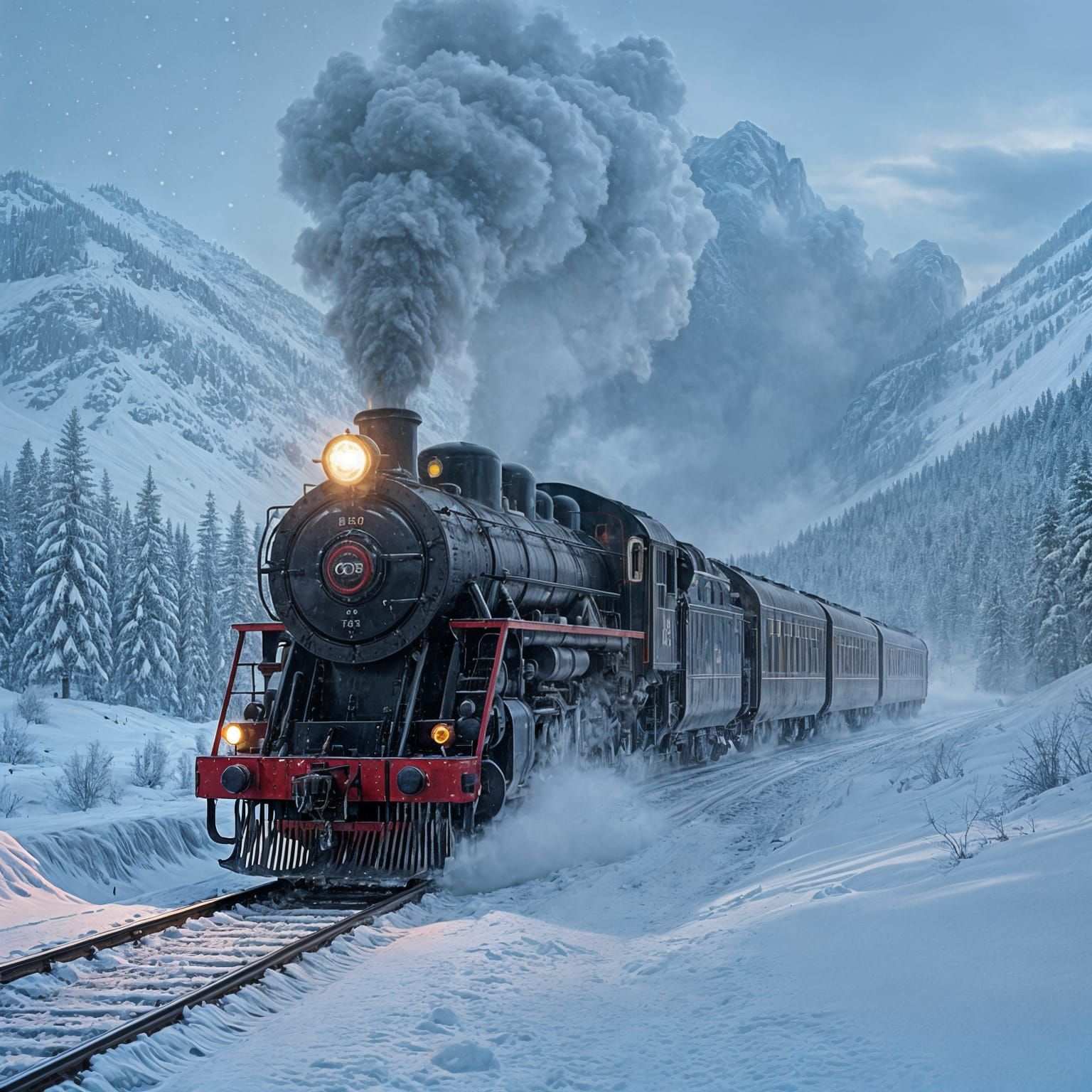 Steam Train Battles Blizzard in Mountain Pass