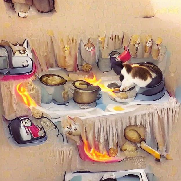 Cat Chef Cooking an Elaborate Meal