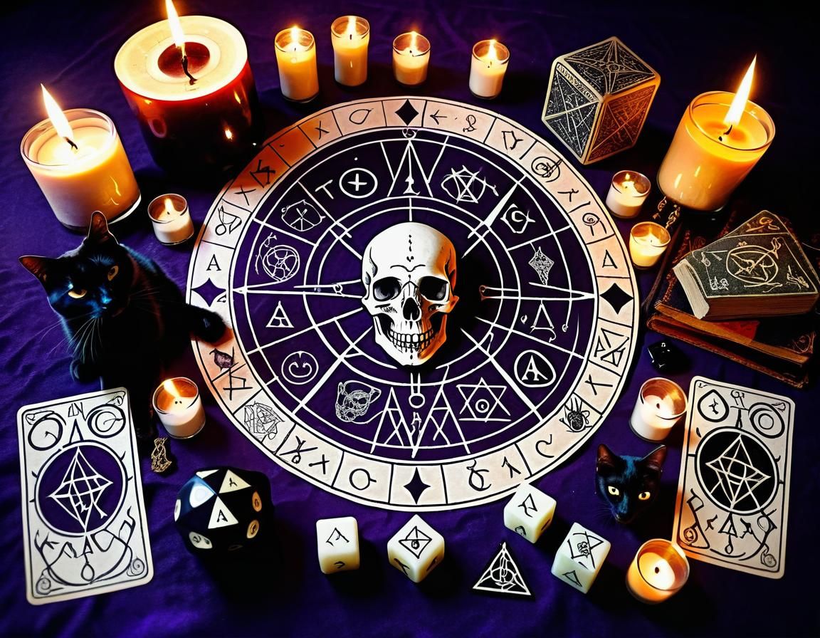 Magical Sigils, Spells, and Black Cat Still Life