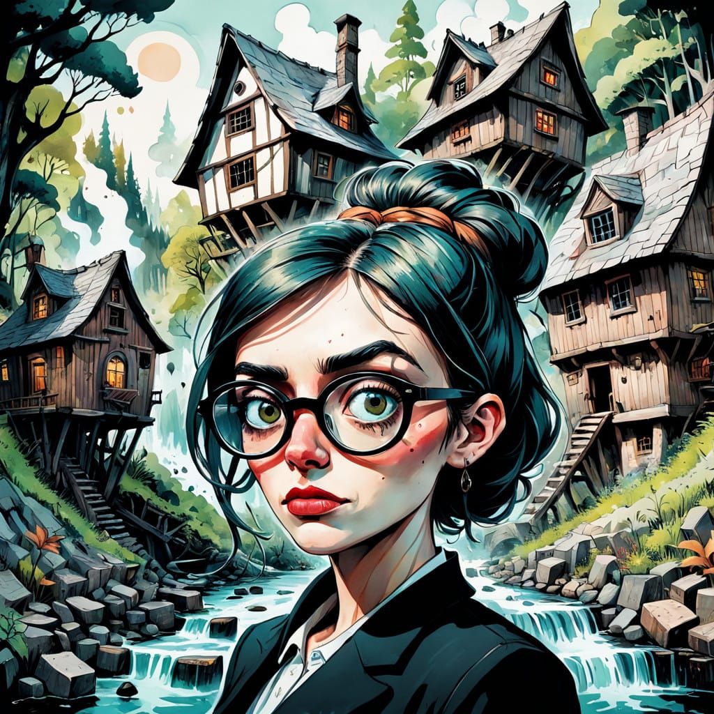 Serious Office Girl in Whimsical Witch's Abode