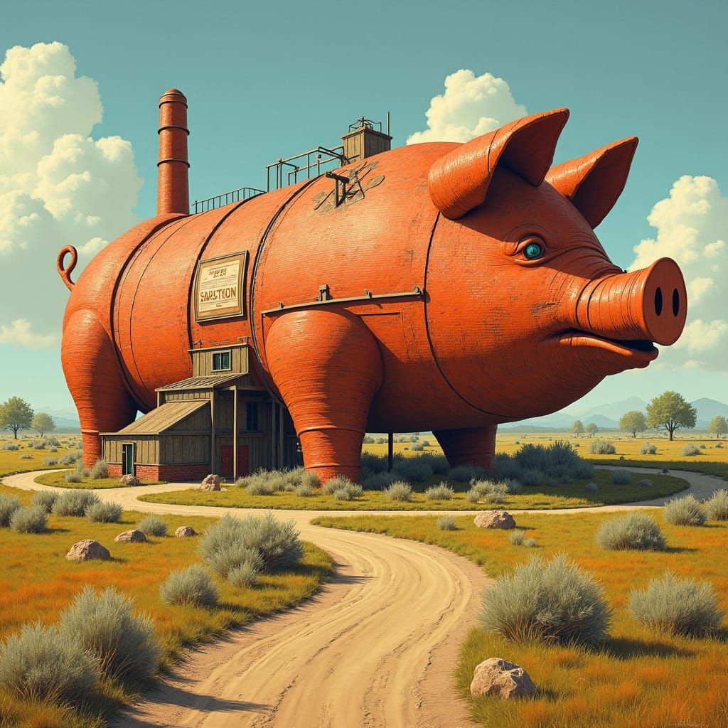 Aerial View of Pig-Shaped Sausage Factory