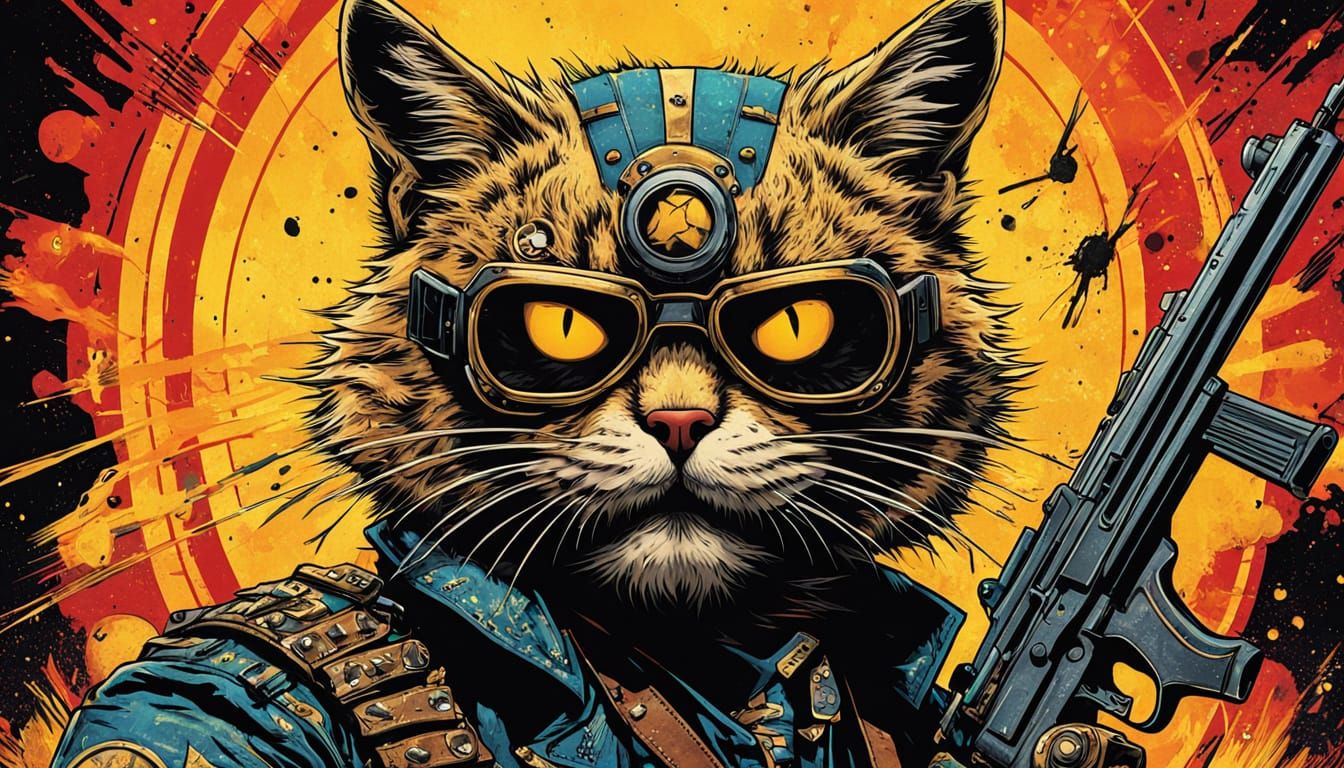 Punk Rock Cat Bounty Hunter in Nouveau Style