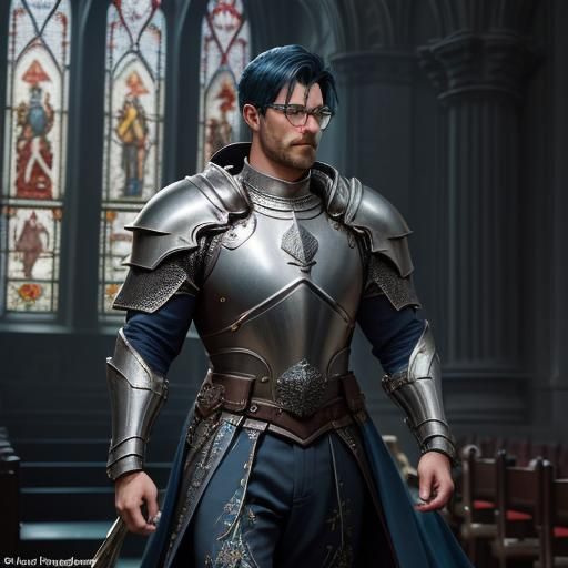 Handsome Knight with Aquamarine Eyes in Divine Light