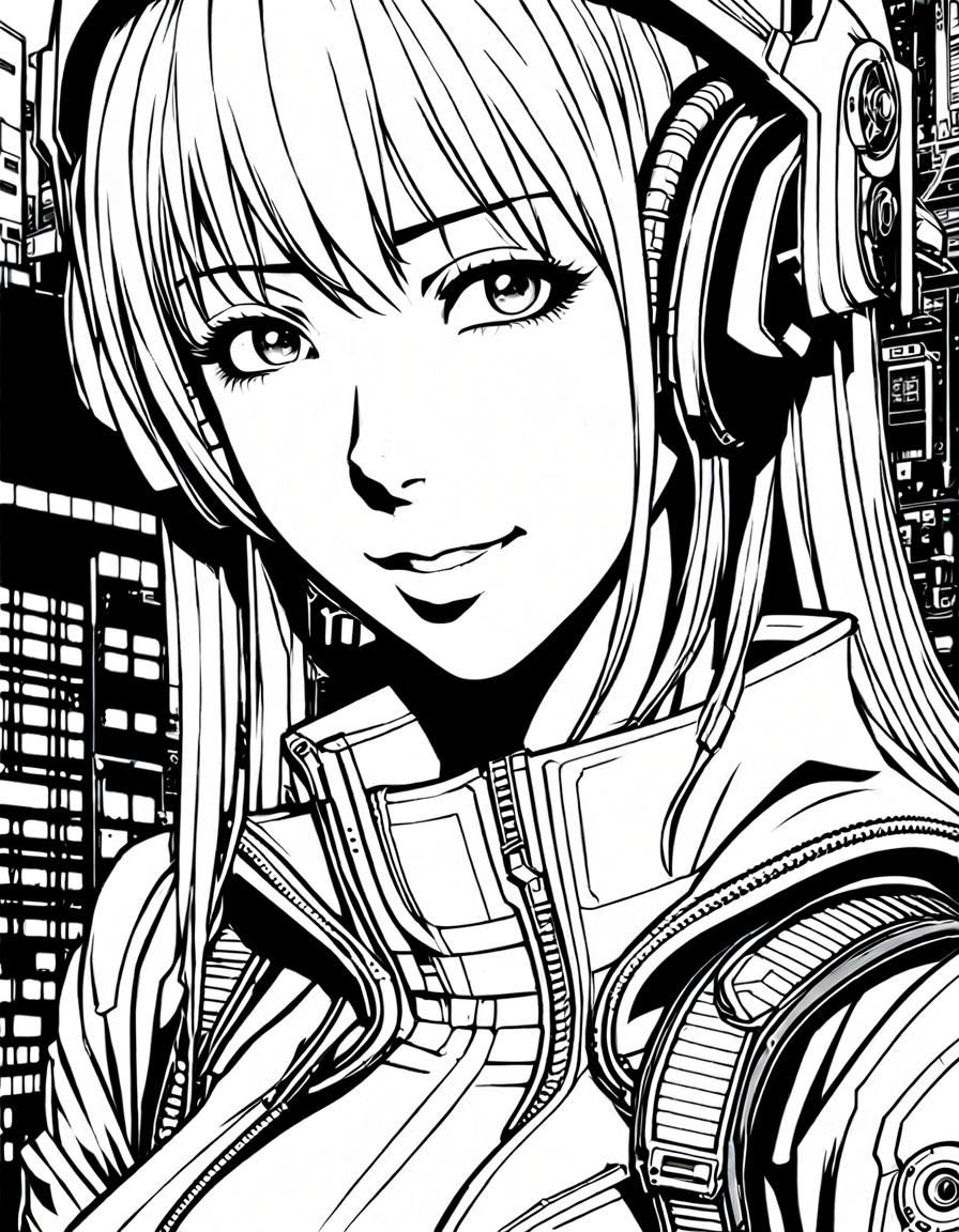 Cyberpunk Manga Girl Portrait in Black and White
