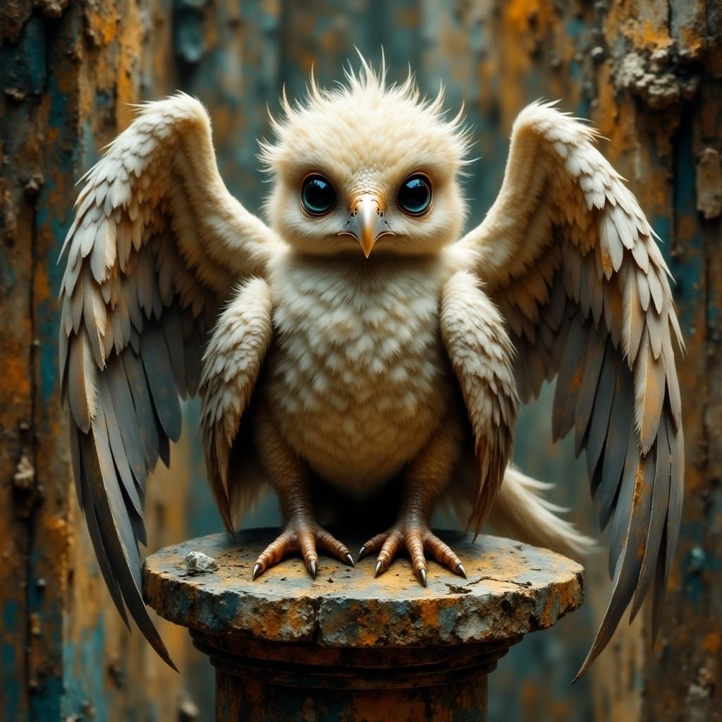 Hyperrealistic Baby Griffon in Futuristic Realism Style