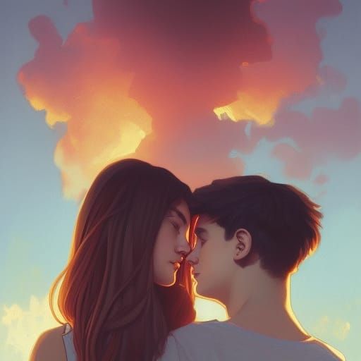 Romantic Teenage Couple Portrait in Hyperdetailed Style