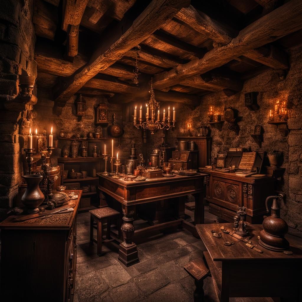 Medieval Lairs with Antique Furnishings in HDR