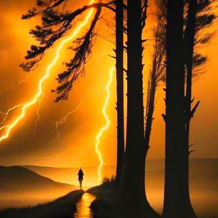 Stormy Landscape with Figure in Noir Style