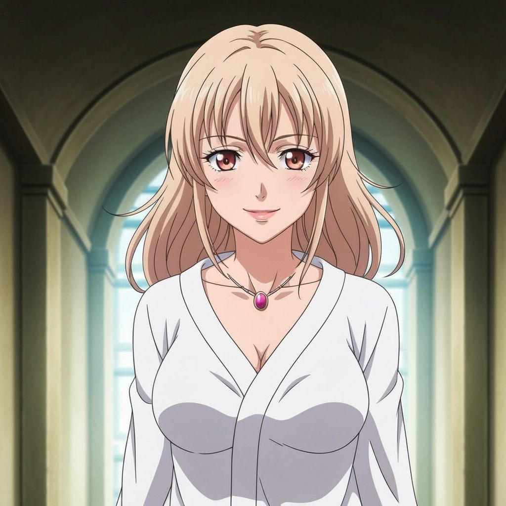 Elegant Woman in Flowing White Dress in Softly Lit Hallway