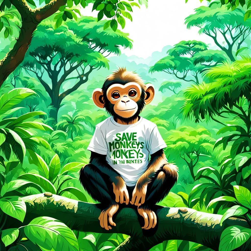 Cute Monkey in a Tree Wearing a T-Shirt