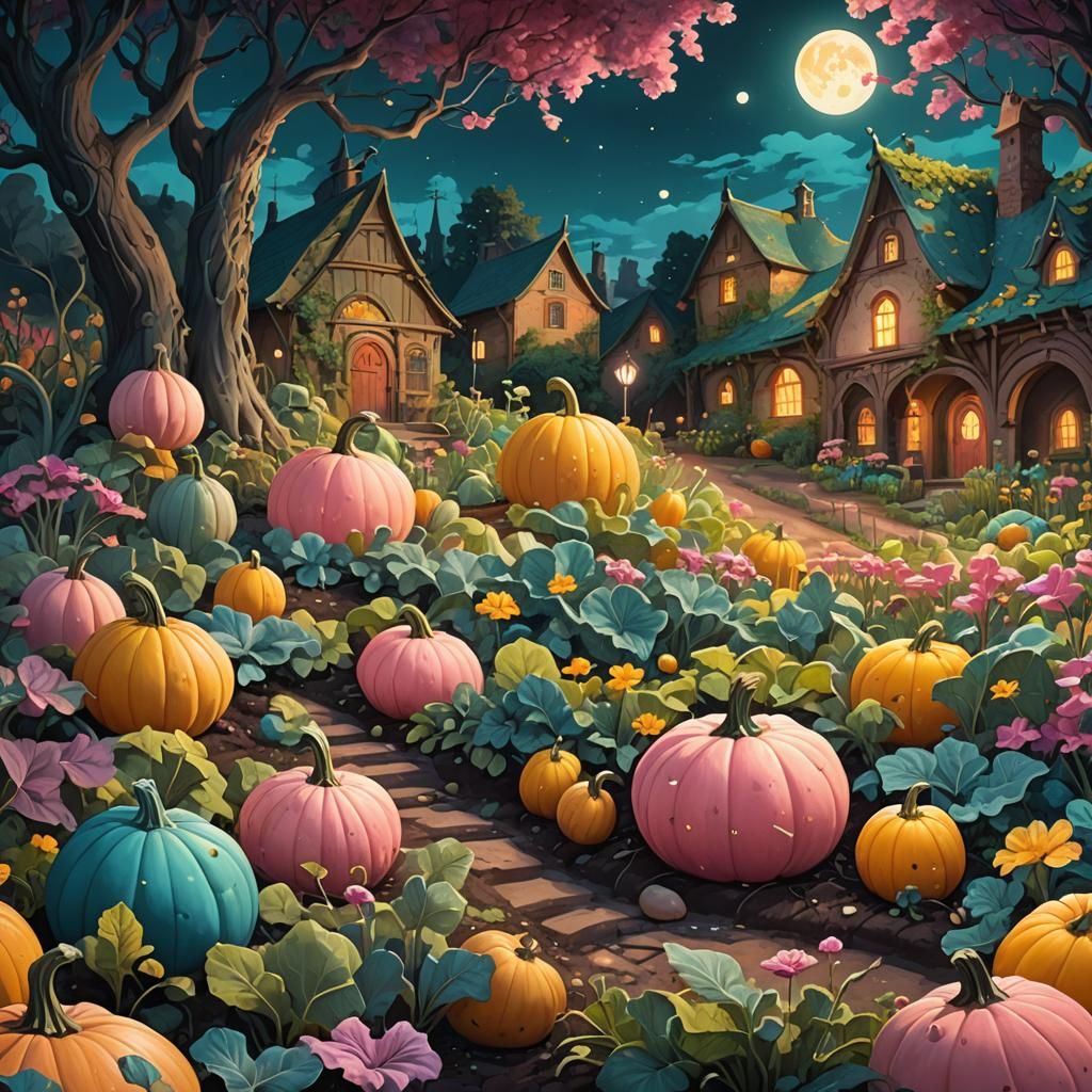 Magical Moonlight Garden with Bulbous Gourds