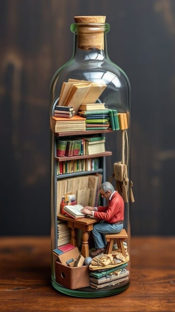 Miniature Bookbinder's Workshop in a Bottle