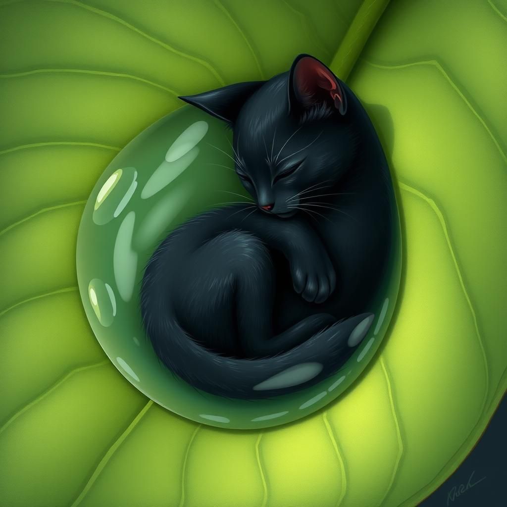 Cat Nap: Dreamlike Illustration in Water Drop