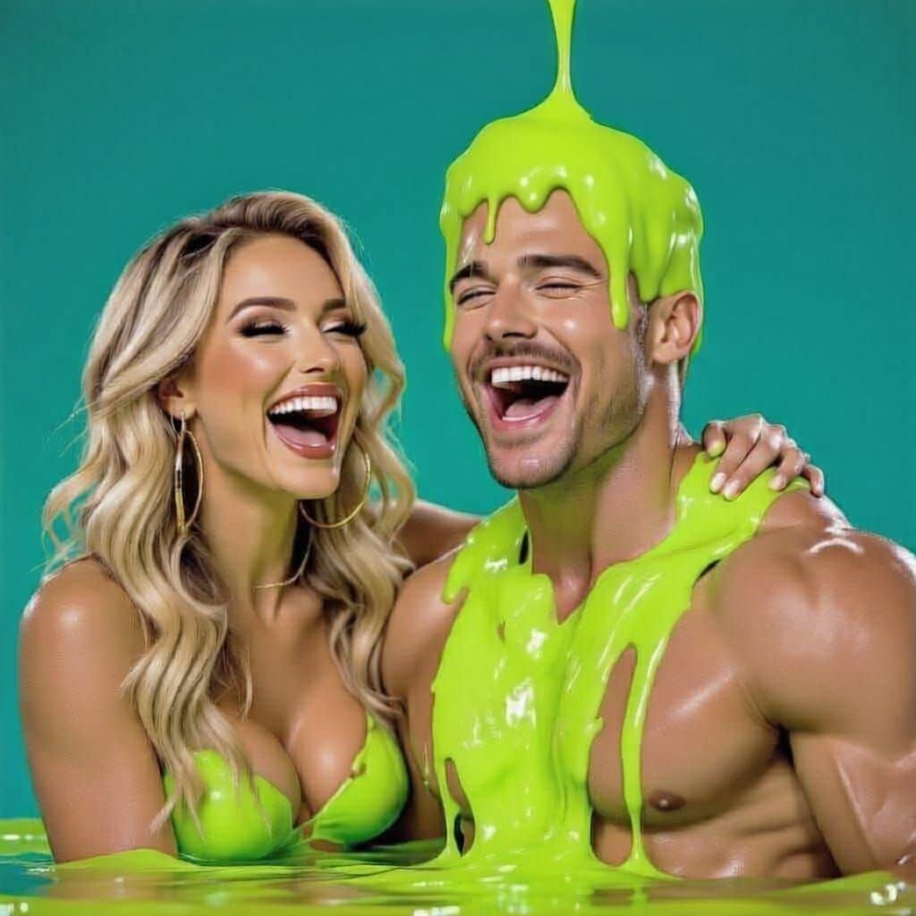 Woman Laughs as Man is Covered in Nickelodeon-Style Slime