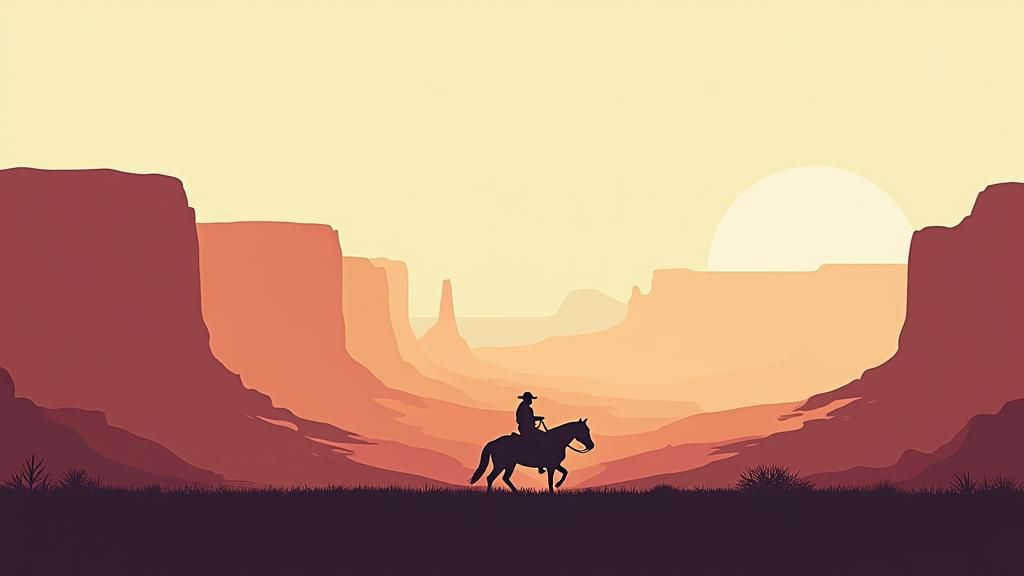 Minimalist Grand Canyon Landscape with Cowboy