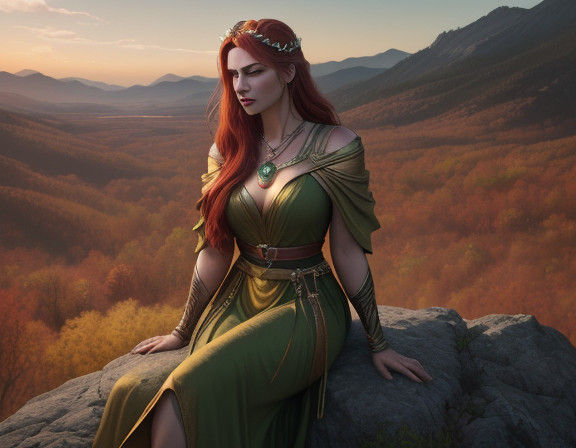 Hyper-Realistic Oil Painting of Norse Goddess in Autumn Vall...