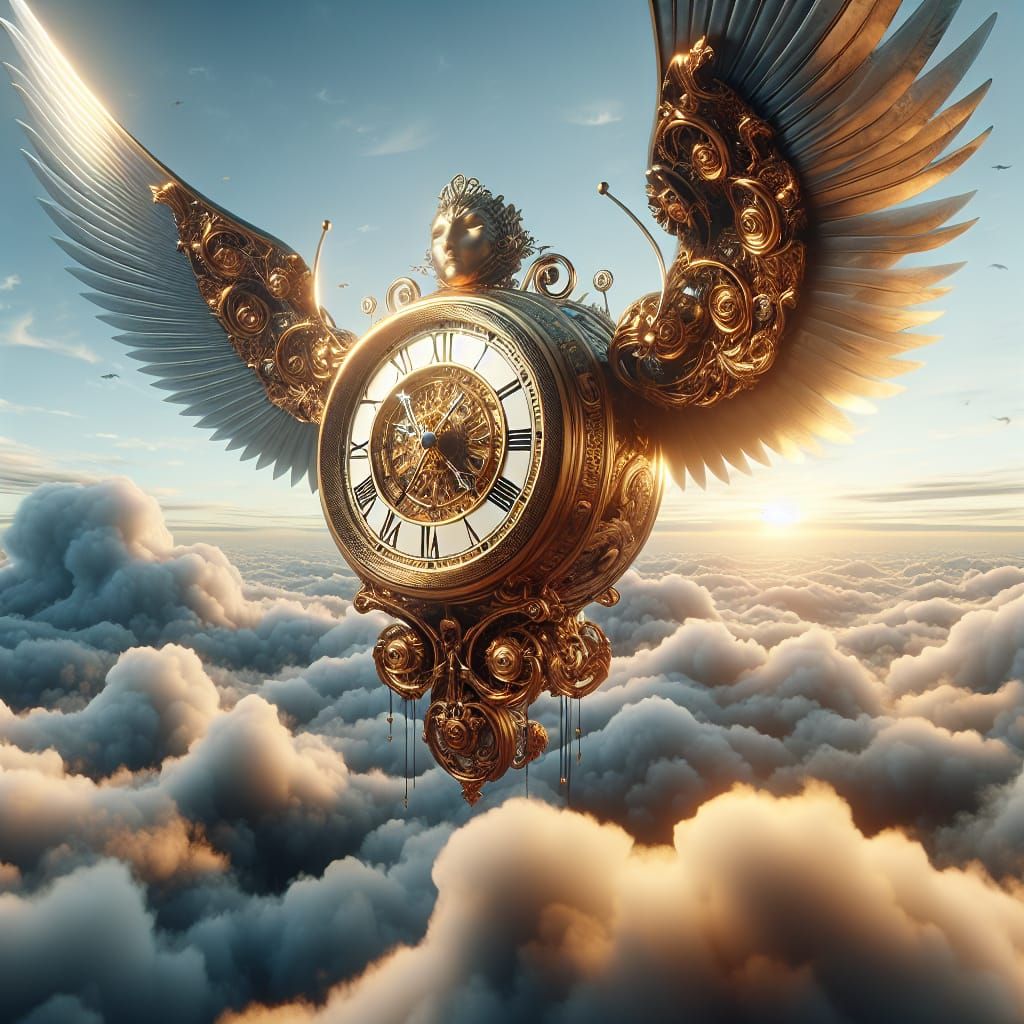 Clock with Wings in Japanese Art Style