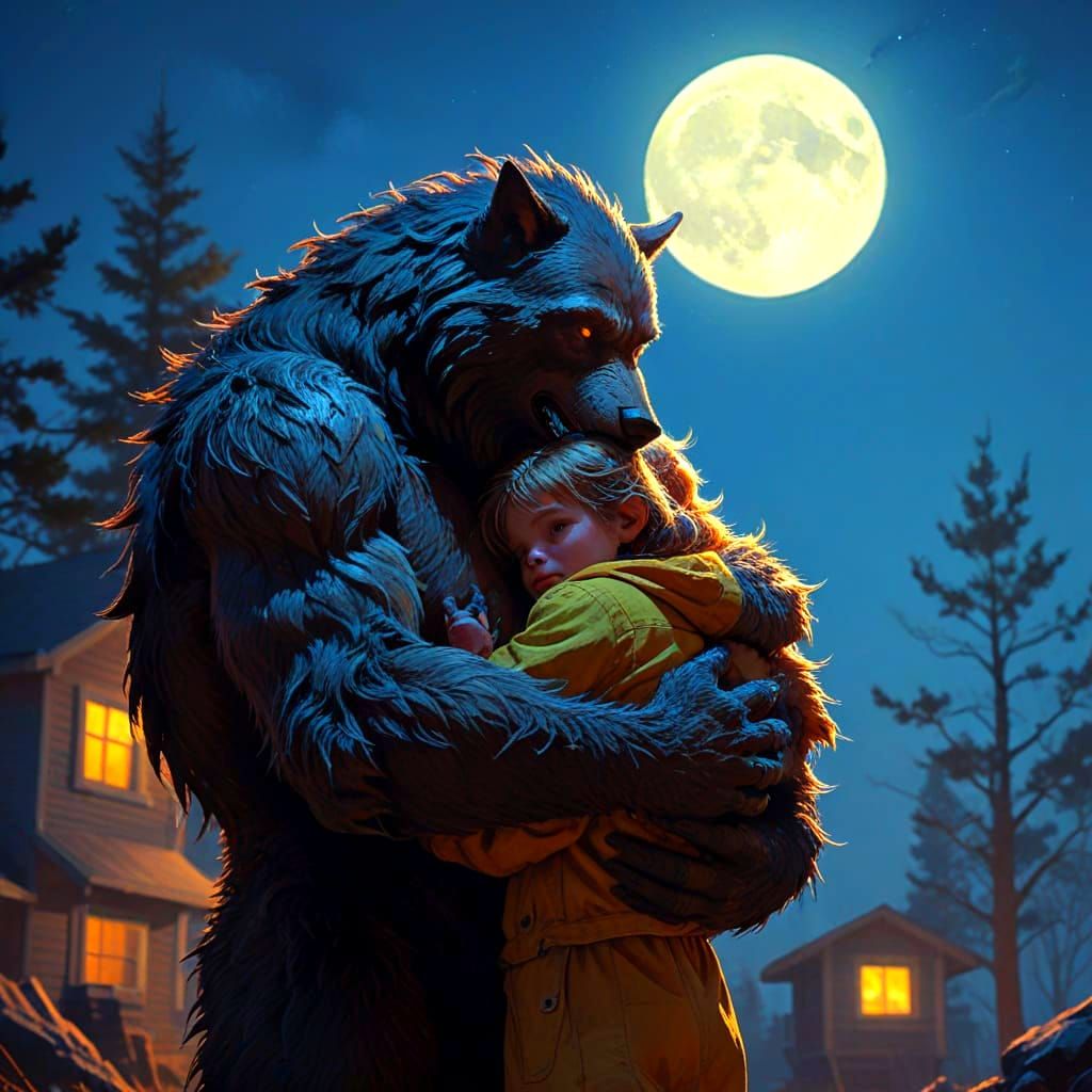 Gentle Werewolf Guardian Protecting Orphaned Child