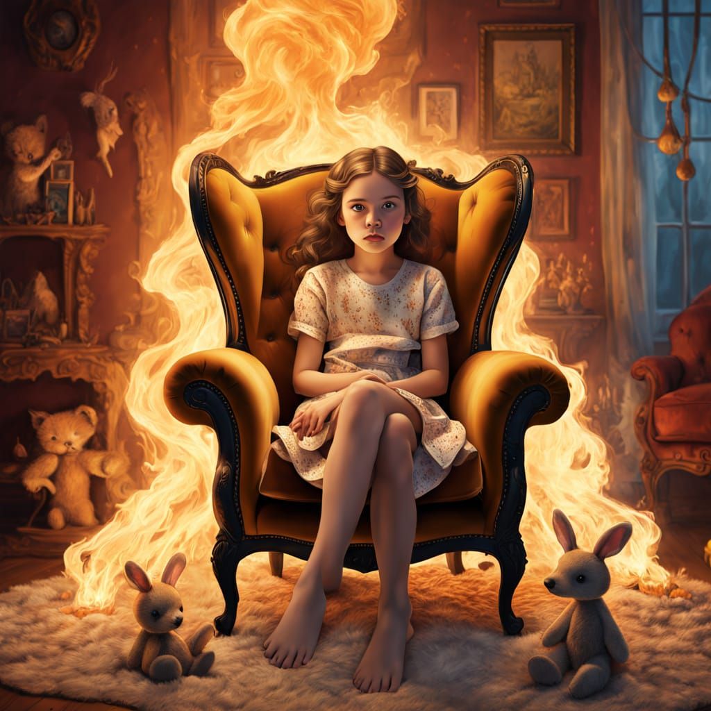 Whimsical Surrealist Girl in a Golden Glow