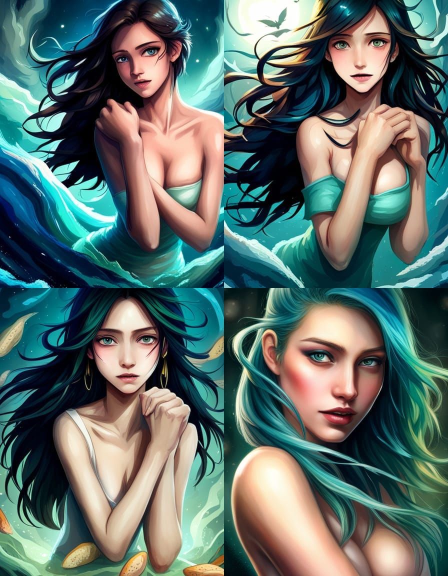 Eerie Anime Mermaid with Blue and Green Scales