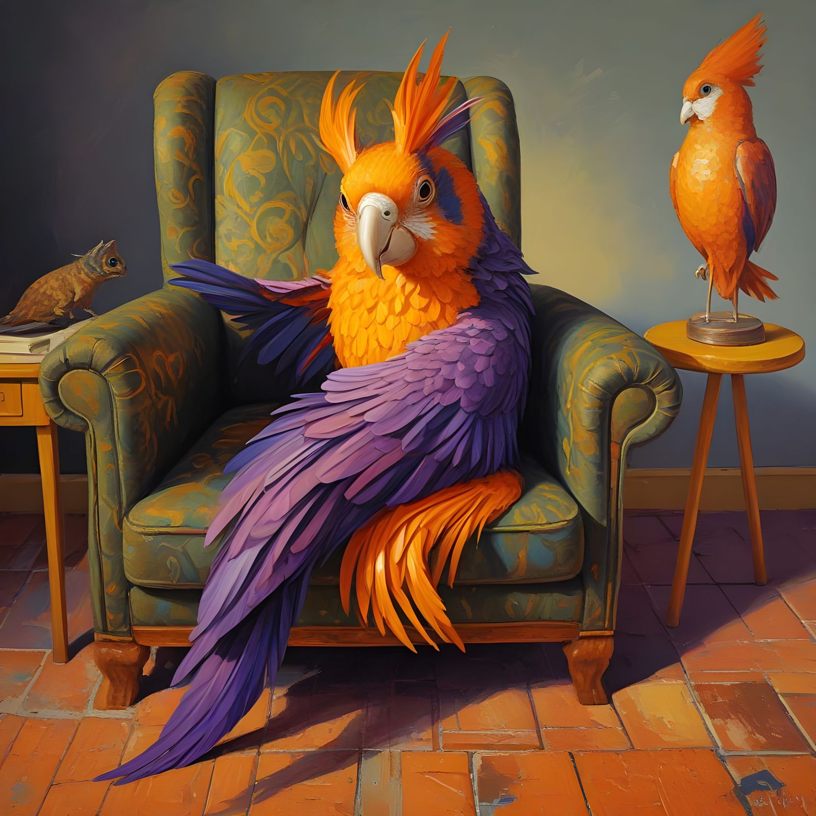 Surreal Parrot-Cat Hybrid in Fauvist Expressionism