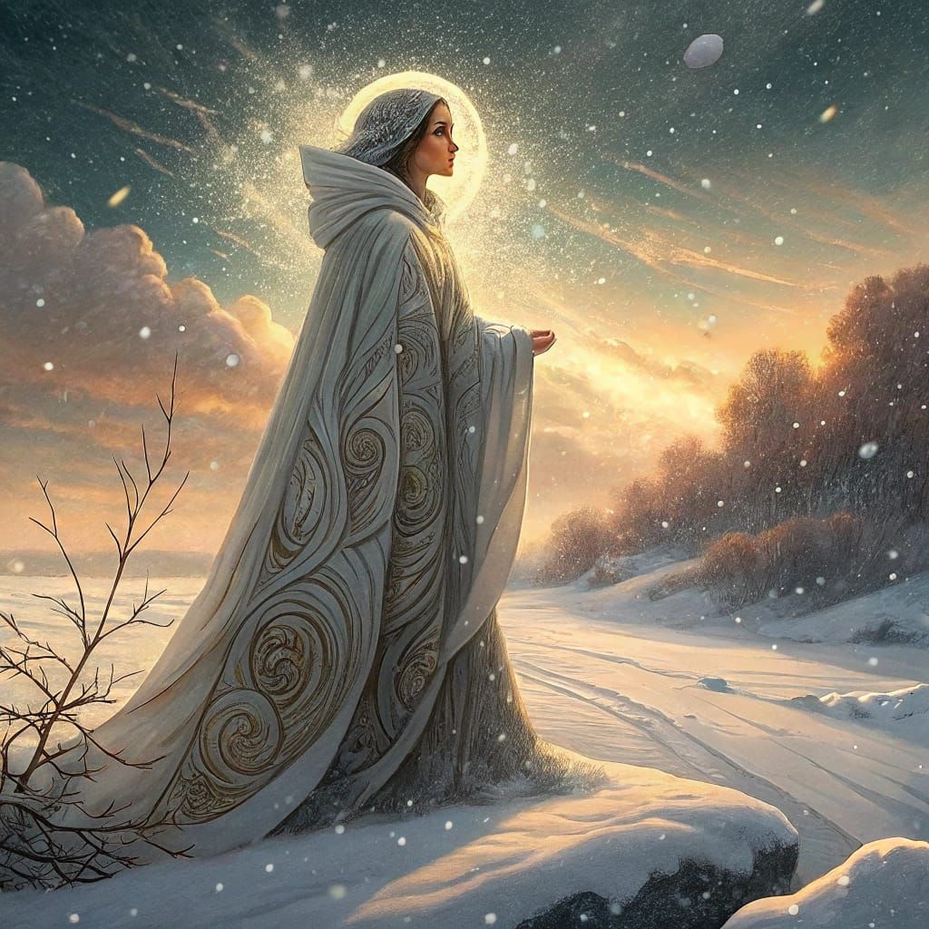 Winter Goddess in Storm, Inspired by Art Nouveau