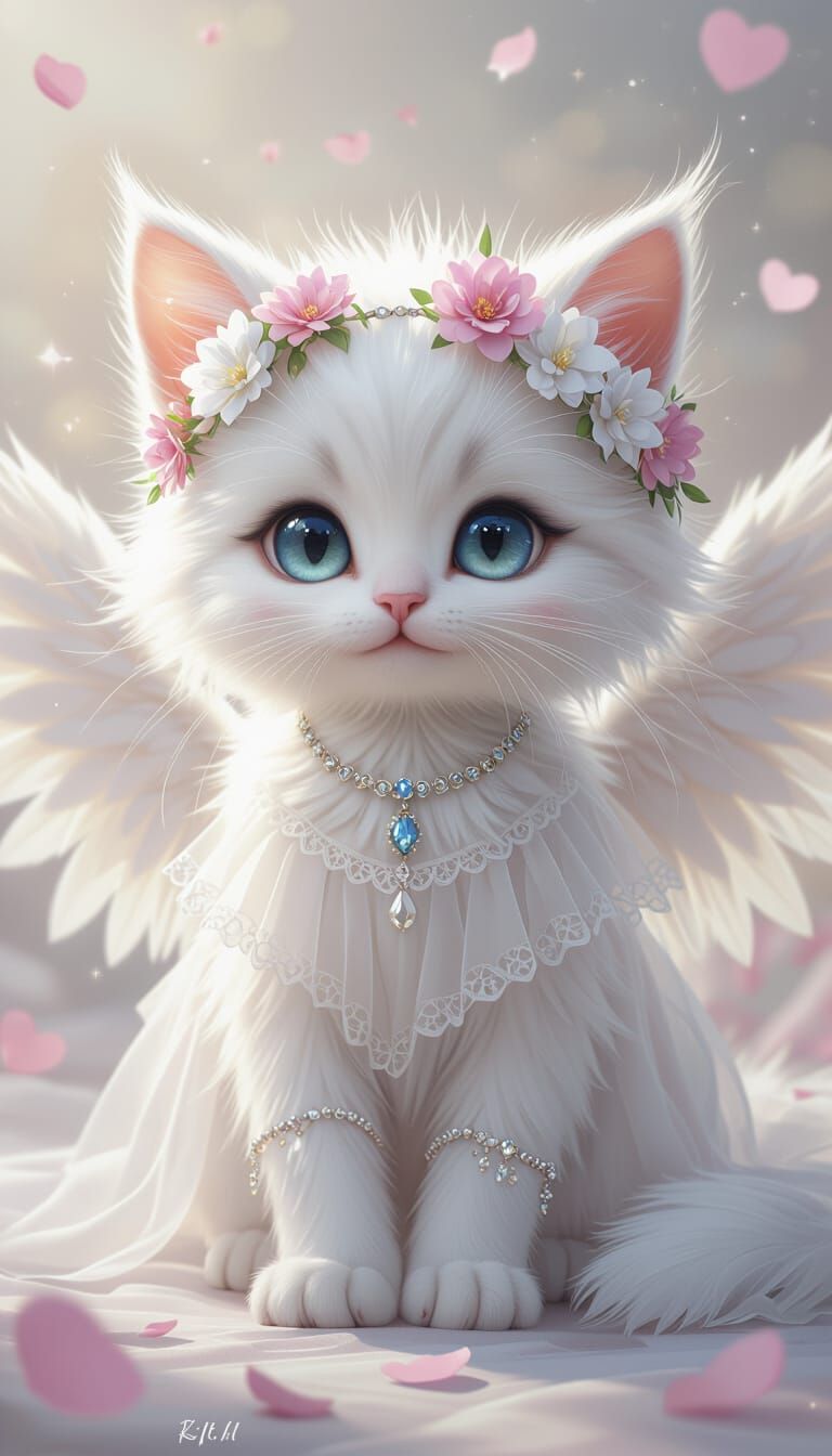 Fantasy Kitten Portrait with Angel Wings