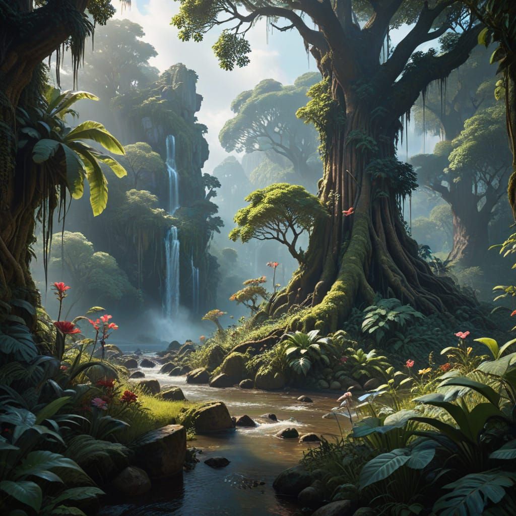 Vibrant Jungle Ecosystem with Exotic Wildlife and Cinematic ...
