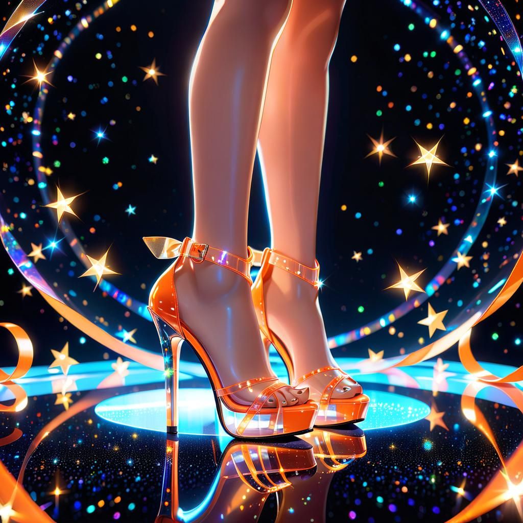 Transparent Orange High Heels on Holographic Floor in Anime ...
