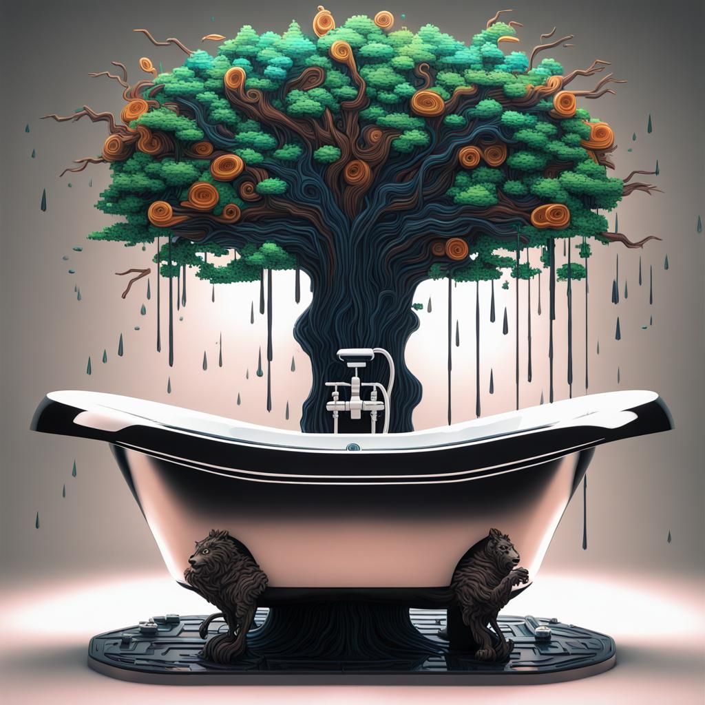 Life Tree with Goose in 8-bit Cyberpunk Style