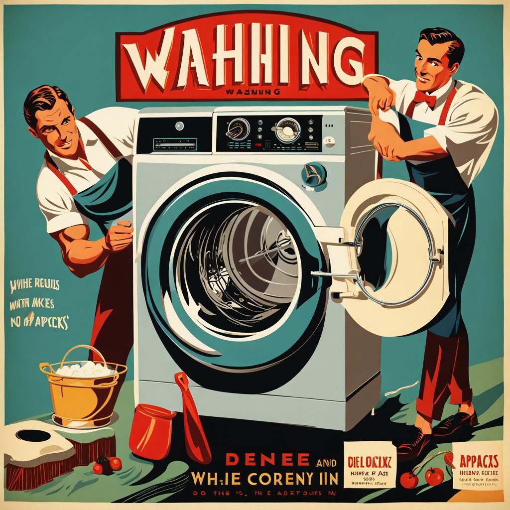 Art Deco Washing Machine Ad Featuring Masculine Men