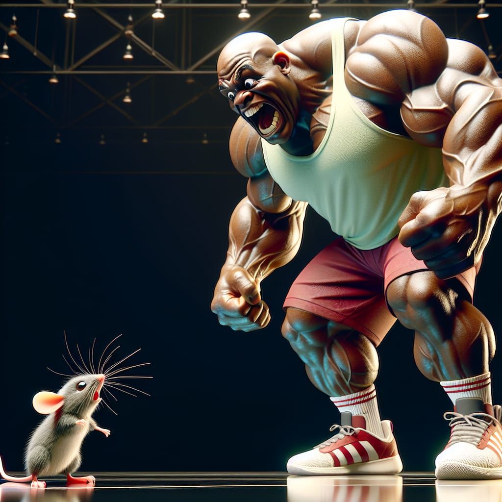 Athlete's Shock: Colossal Man vs. Minuscule Mouse in 3D