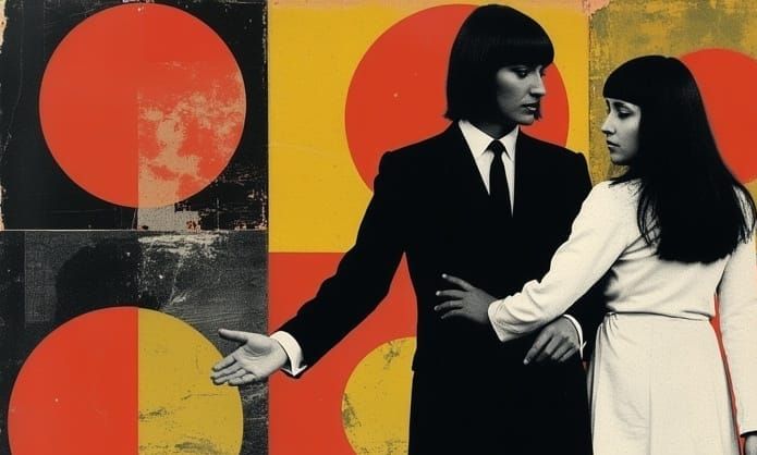 Psychedelic Fashion Model in Vintage Gogo Boots and Mini Ski...