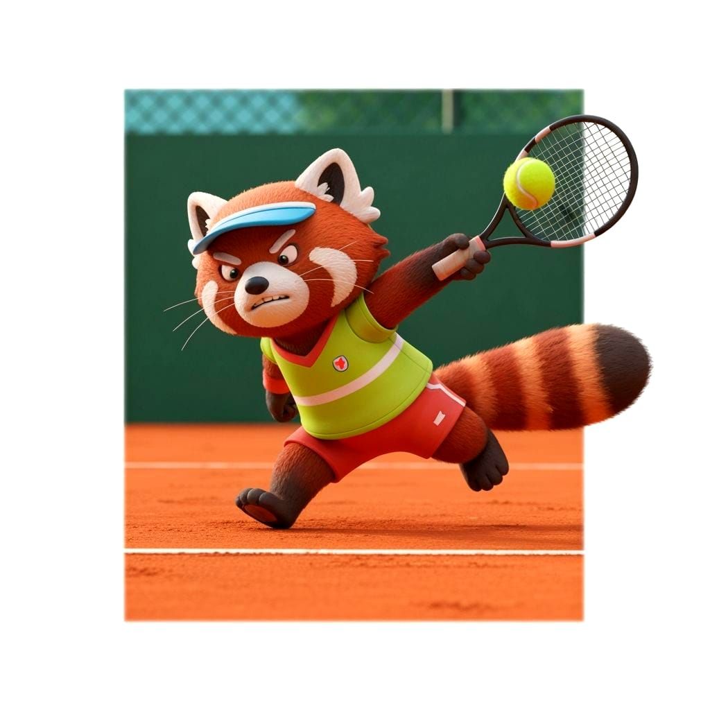 Red Panda Tennis Player in Claymation Style