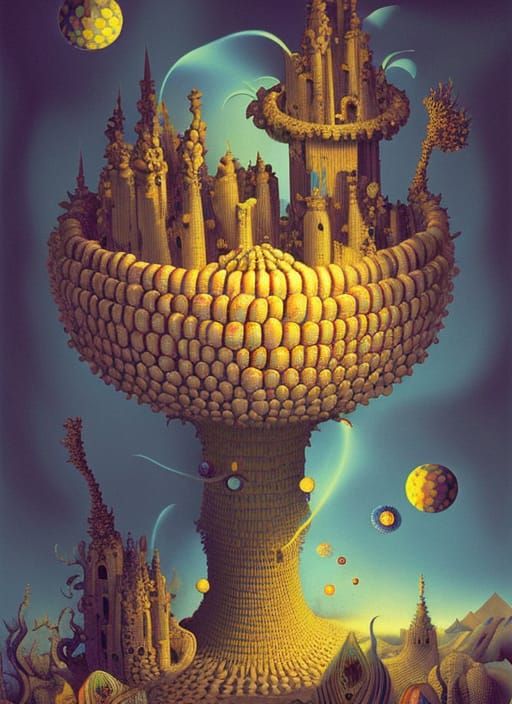 Surreal Fractal Castle Ruins in Vivid Colors