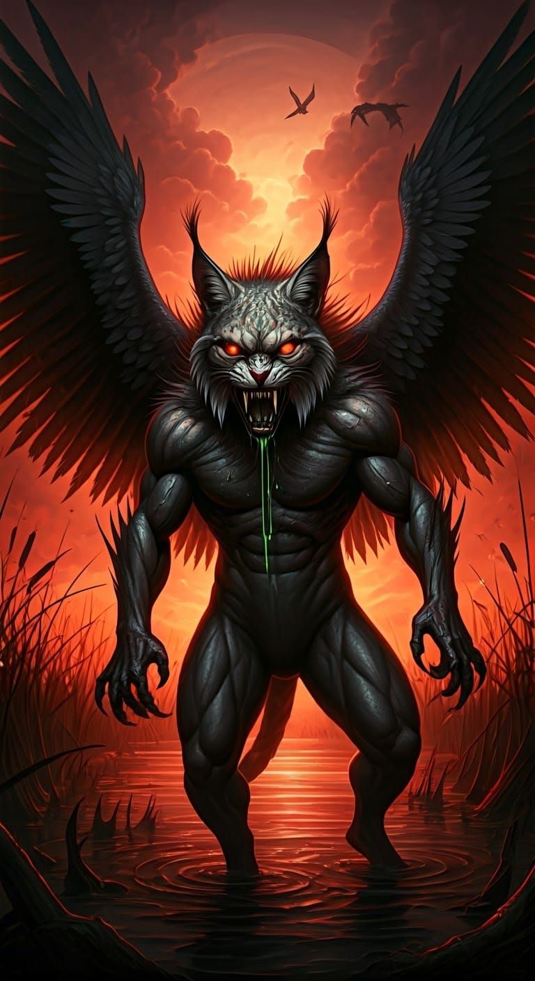 Demonic Bobcat-Goose Hybrid in a Cursed Marshland