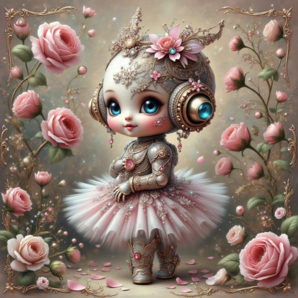 Nymph Cyborg Robot with Floral Etchings in Anime Style