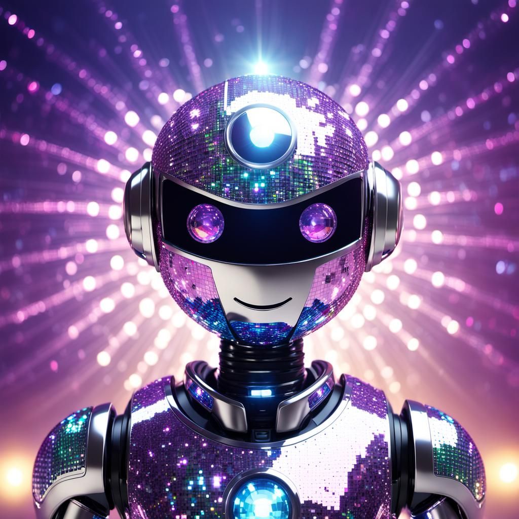 Chrome Disco Ball Robot with Diamond Eyes