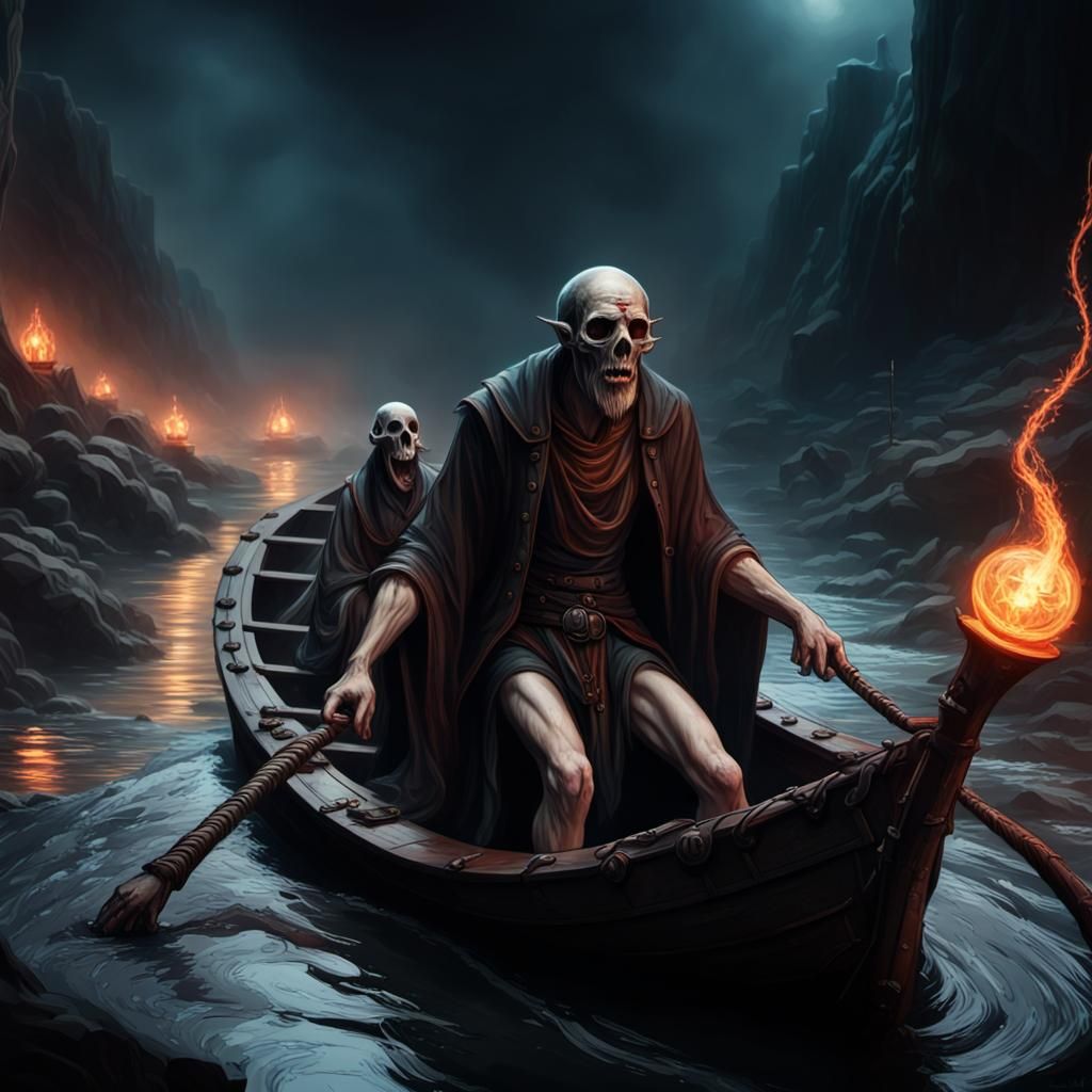 Charon Ferries a Soul on the River Styx