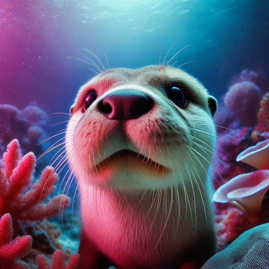 Cute Otter Baby's Nose Amidst Vibrant Coral Reef
