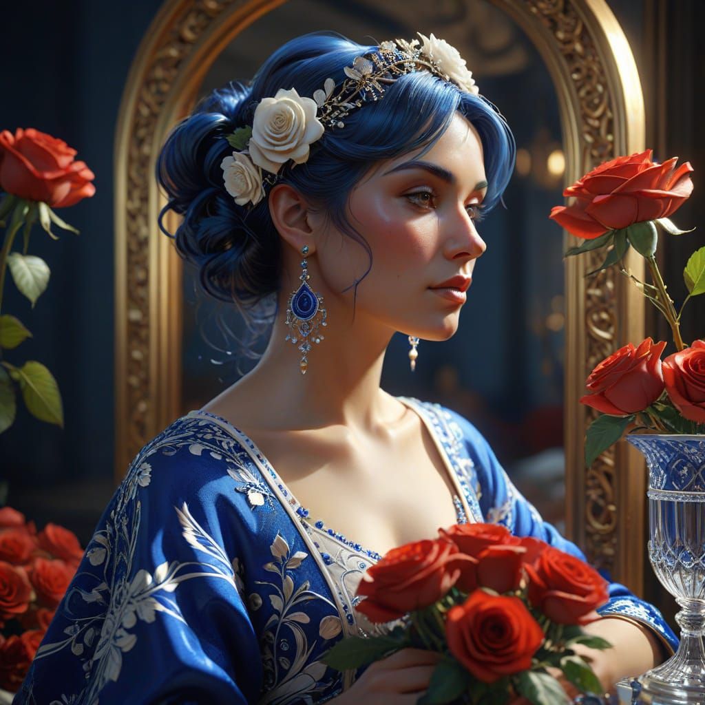 Elegant Lady in Royal Blue Attire