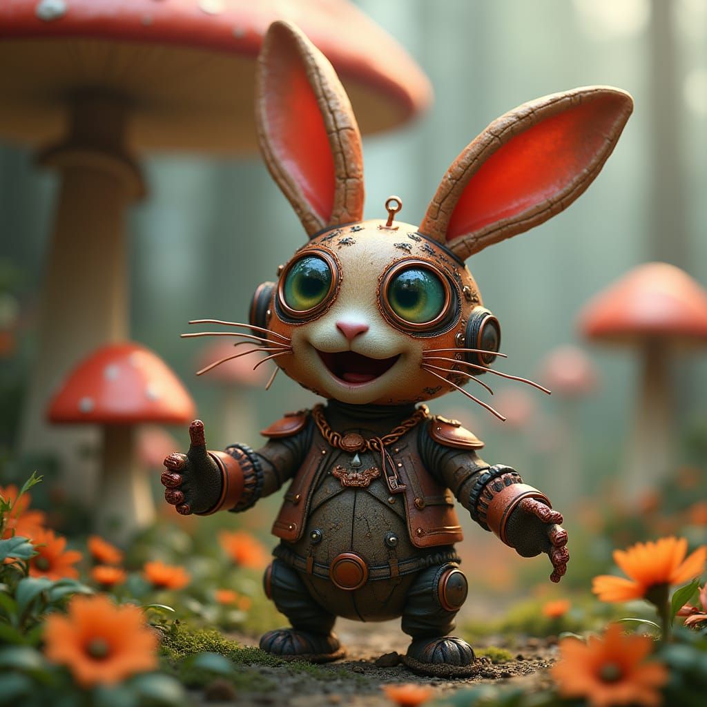 Steampunk Mecha Bunny in Fairy Wonderland