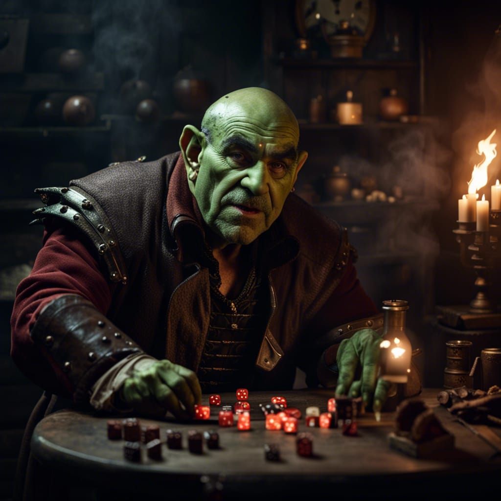 Orc Bard Cosplayer Rolling Dice