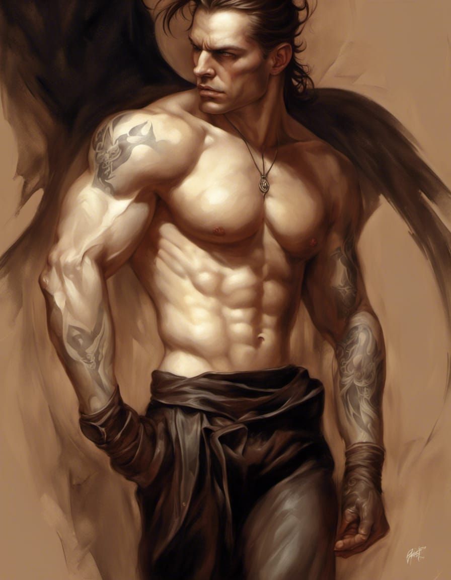 Detailed Androgynous Figure with Gothic Tattoos