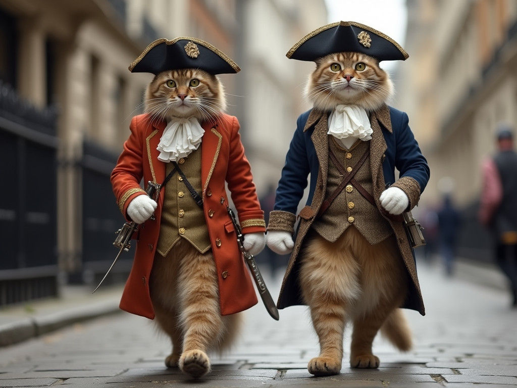 Cats in 18th Century Clothing Walking in London