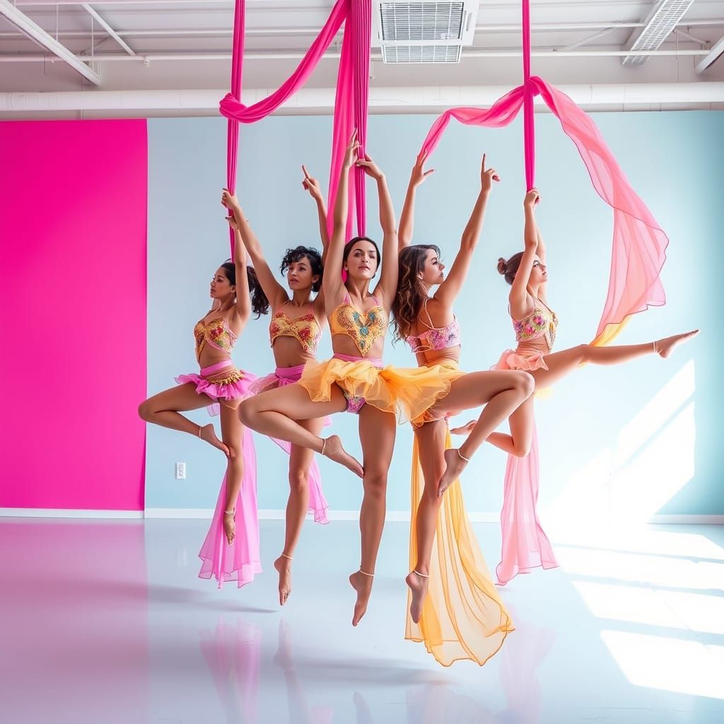 Beautiful Women in Acro Dance Costumes, Inspired by Vibrant ...